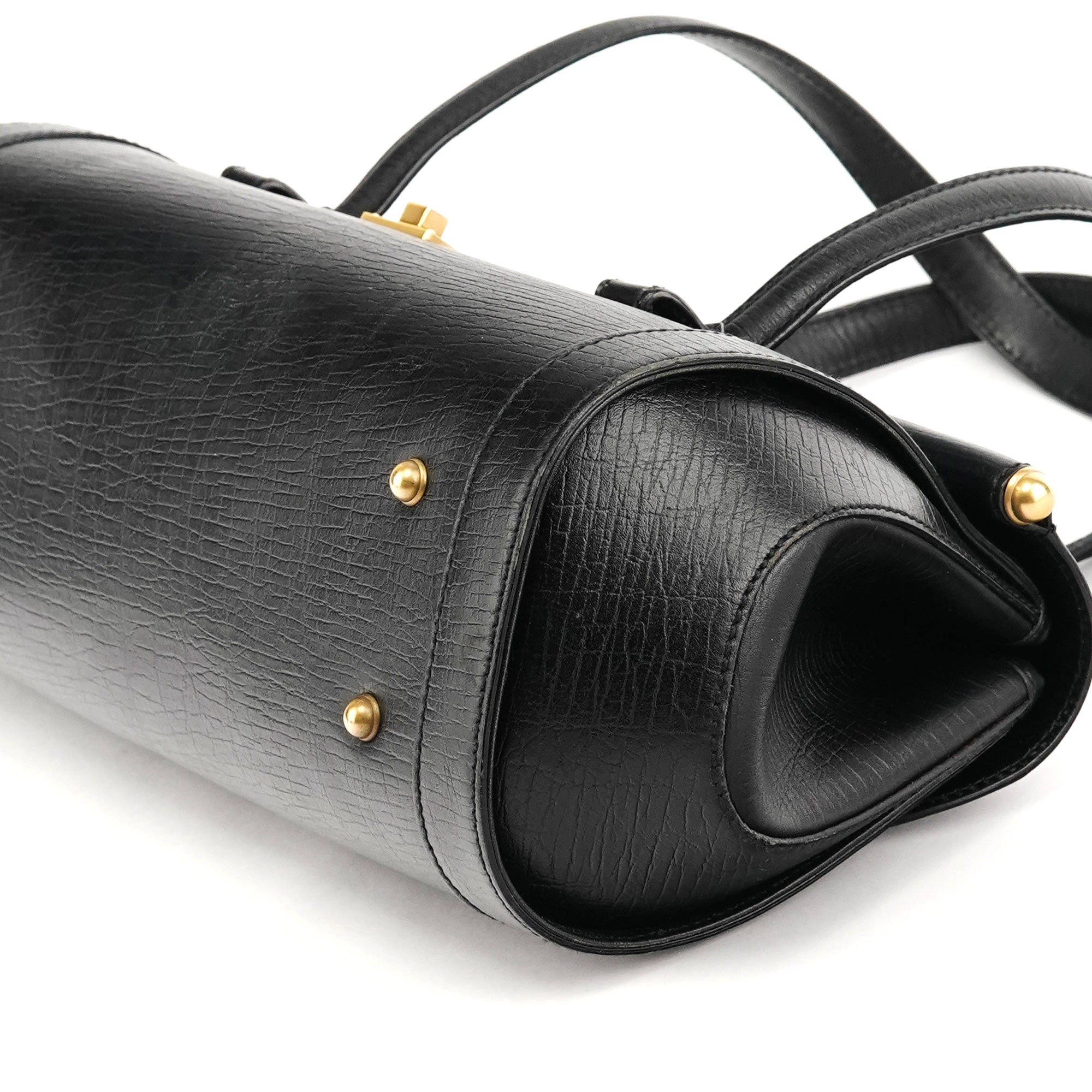Gucci 114993 Black Leather Bamboo Bullet Shoulder Bag