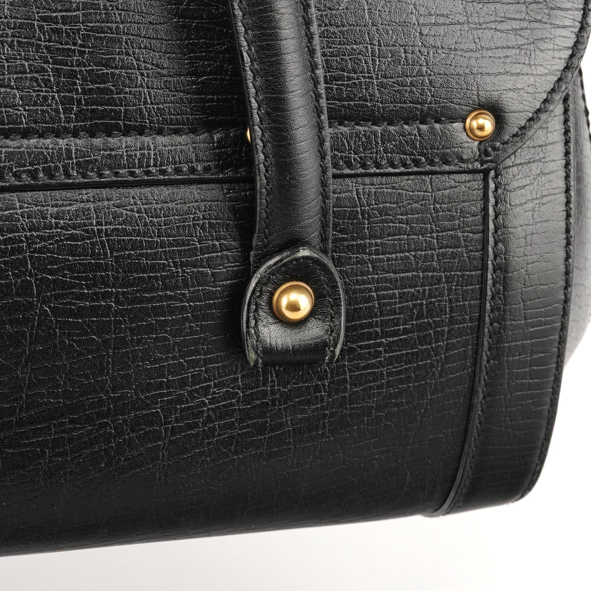 Gucci 114993 Black Leather Bamboo Bullet Shoulder Bag