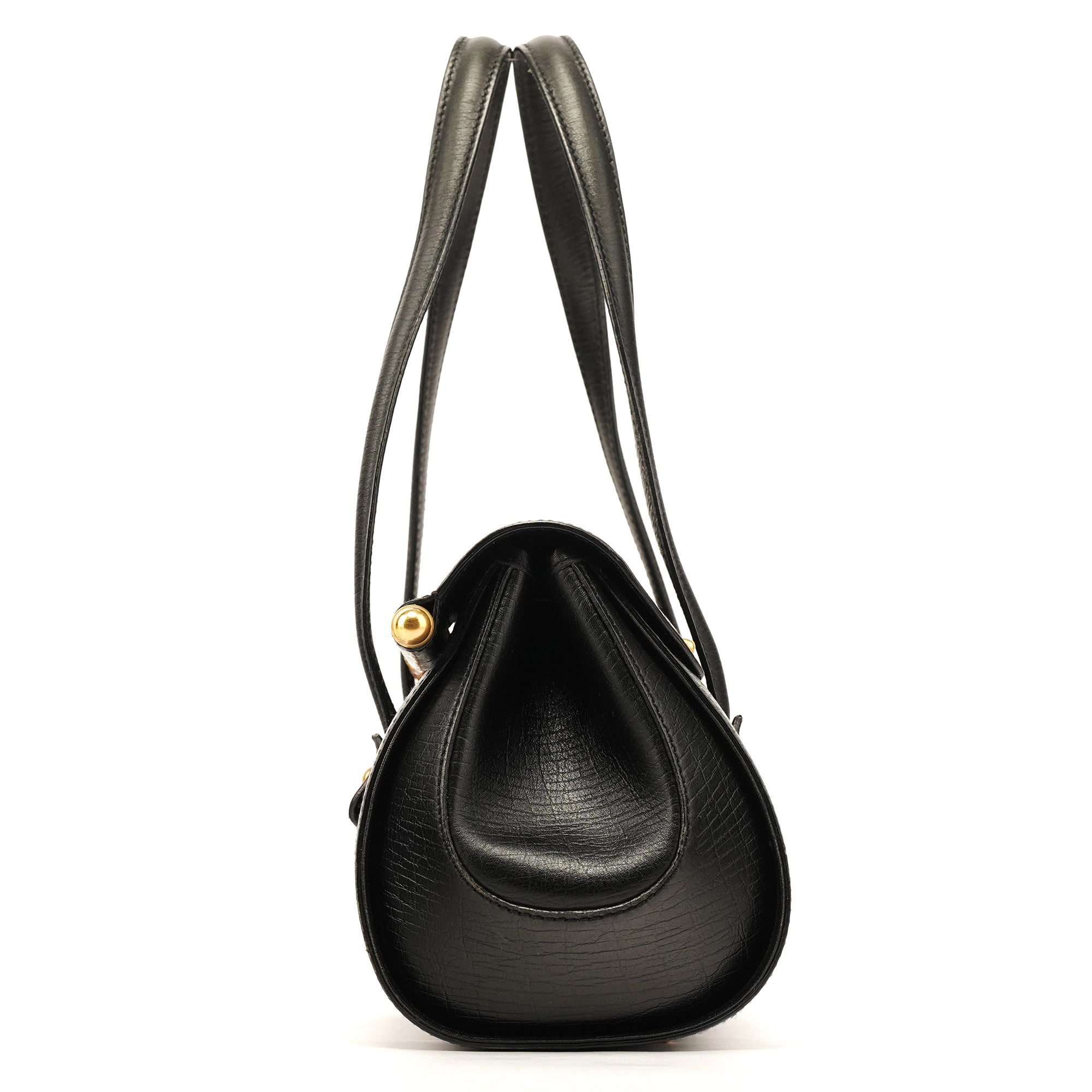 Gucci 114993 Black Leather Bamboo Bullet Shoulder Bag