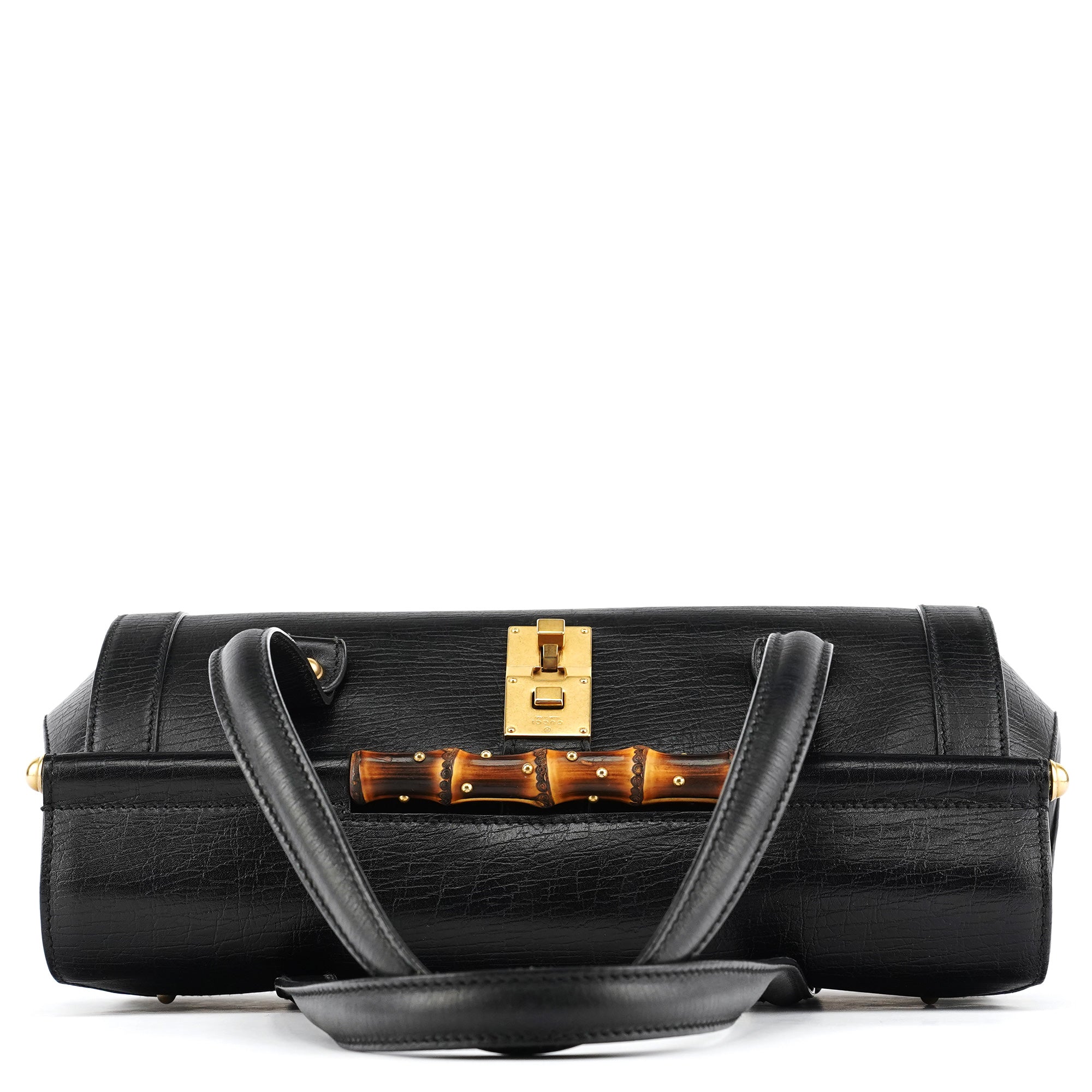 Gucci 114993 Black Leather Bamboo Bullet Shoulder Bag