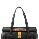 Gucci 114993 Black Leather Bamboo Bullet Shoulder Bag