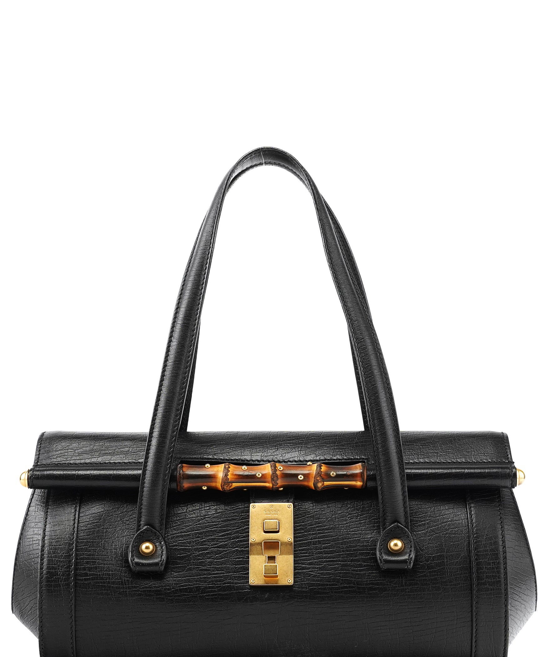 Gucci 114993 Black Leather Bamboo Bullet Shoulder Bag