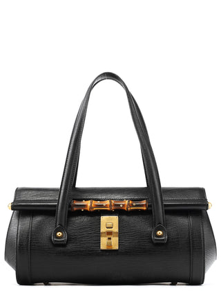 Gucci 114993 Black Leather Bamboo Bullet Shoulder Bag
