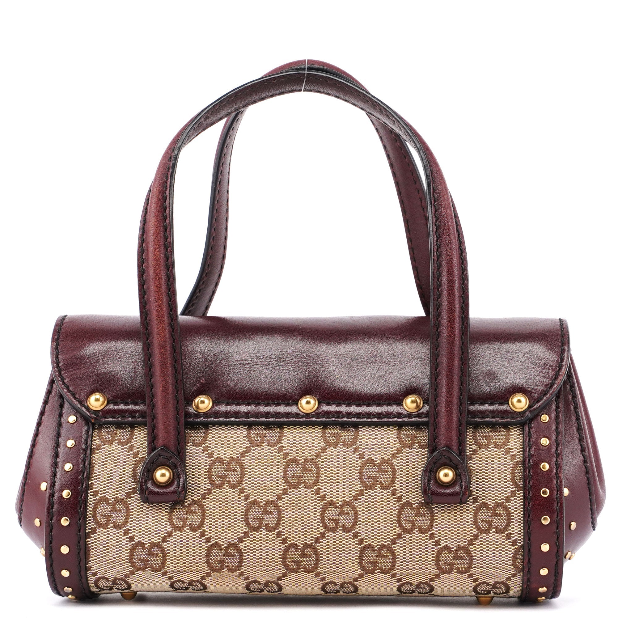 Gucci 114994 Beige GG Burgundy Leather Studded Bag