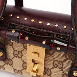 Gucci 114994 Beige GG Burgundy Leather Studded Bag