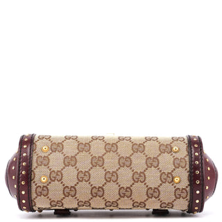 Gucci 114994 Beige GG Burgundy Leather Studded Bag