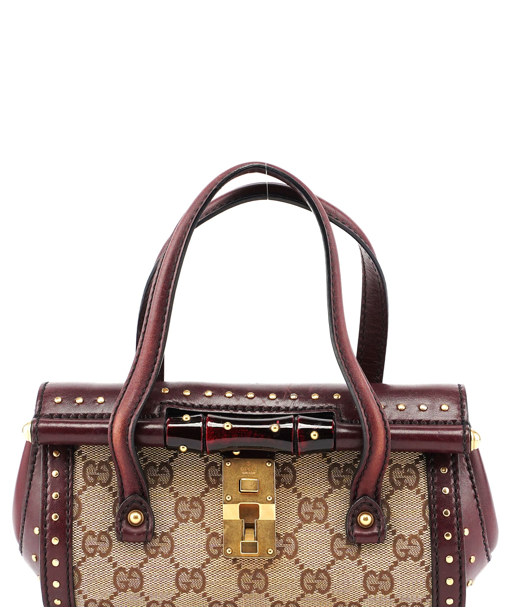 Gucci 114994 Beige GG Burgundy Leather Studded Bag