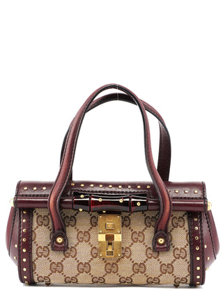 Gucci 114994 Beige GG Burgundy Leather Studded Bag