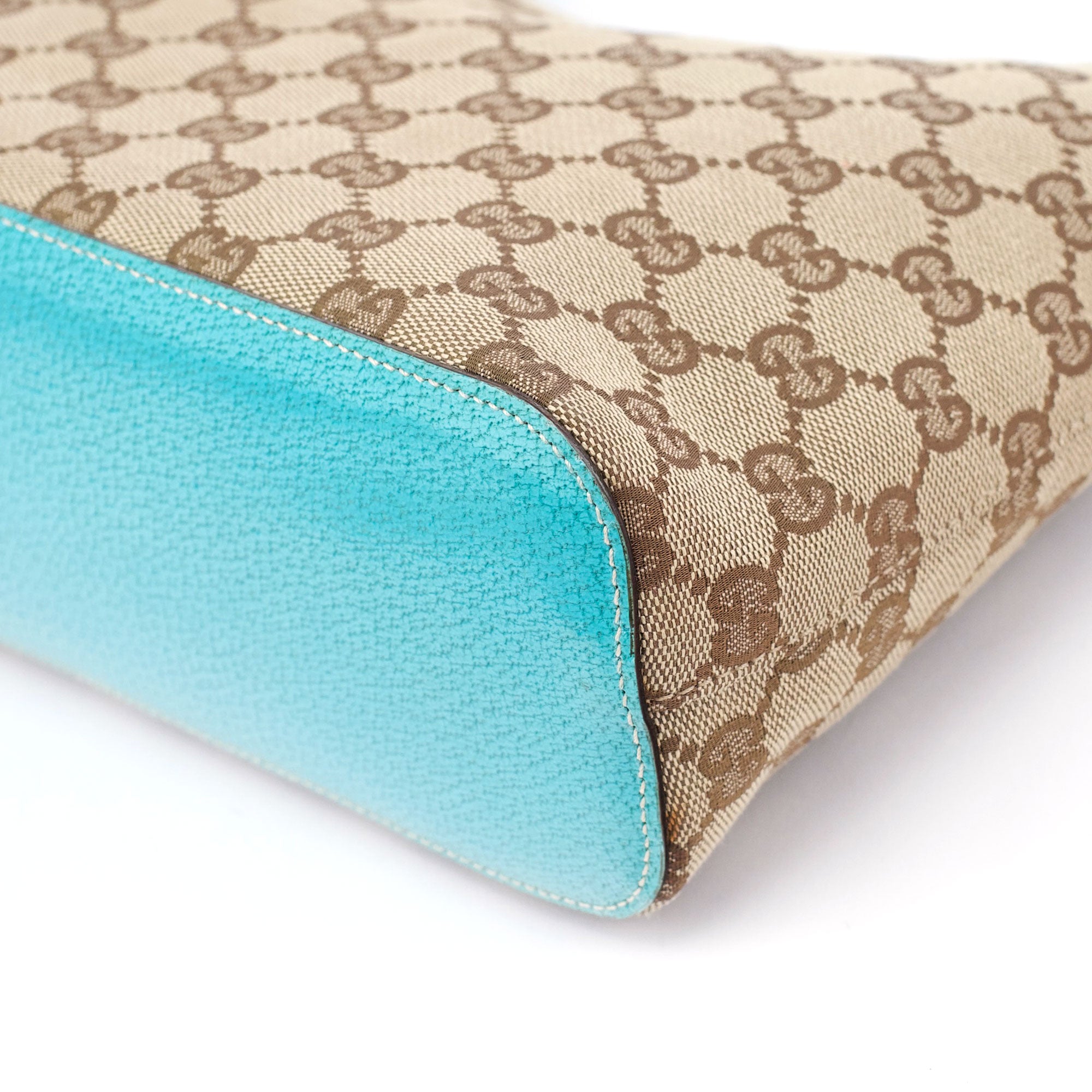 Gucci 115002 Beige Turquoise GG Shoulder Bag