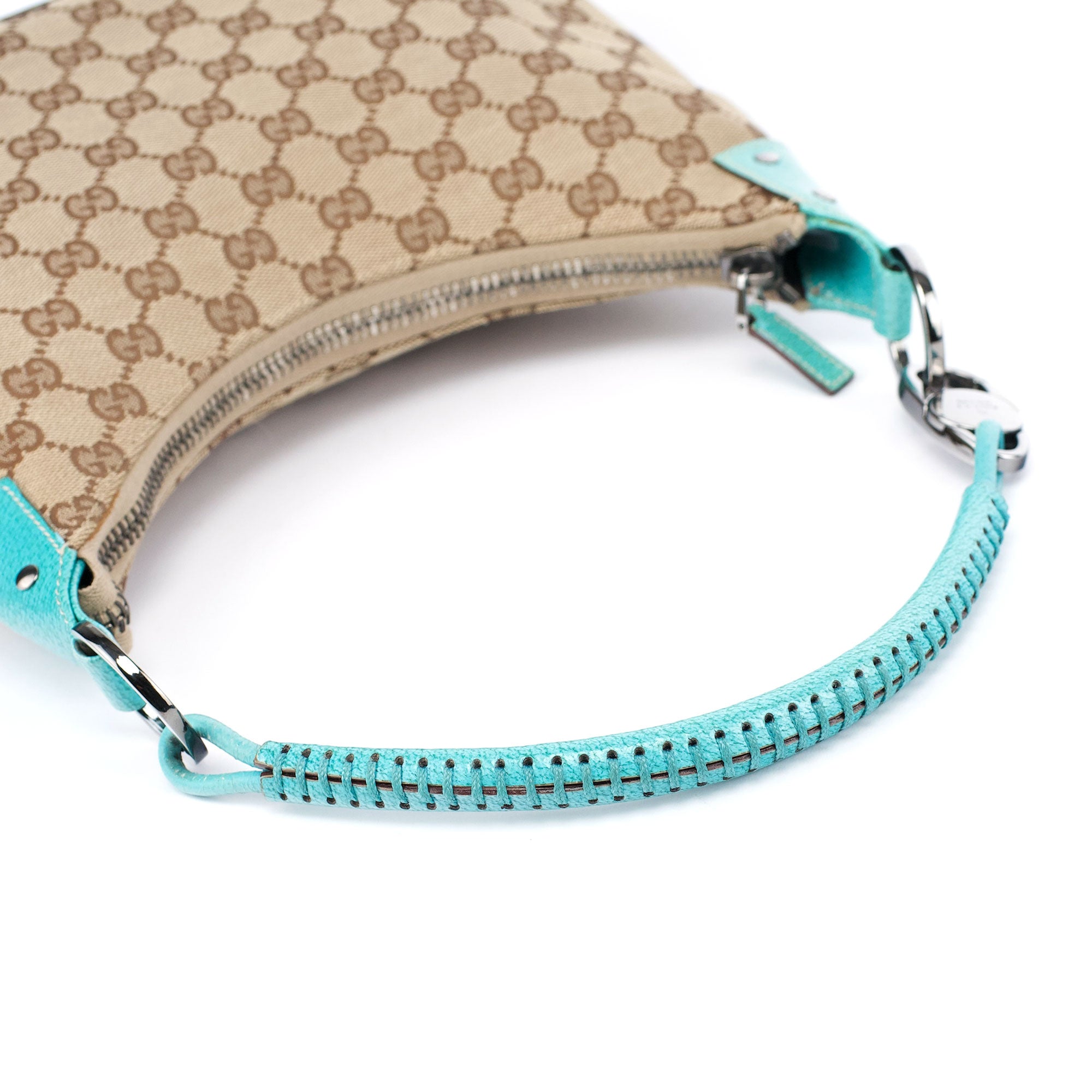Gucci 115002 Beige Turquoise GG Shoulder Bag