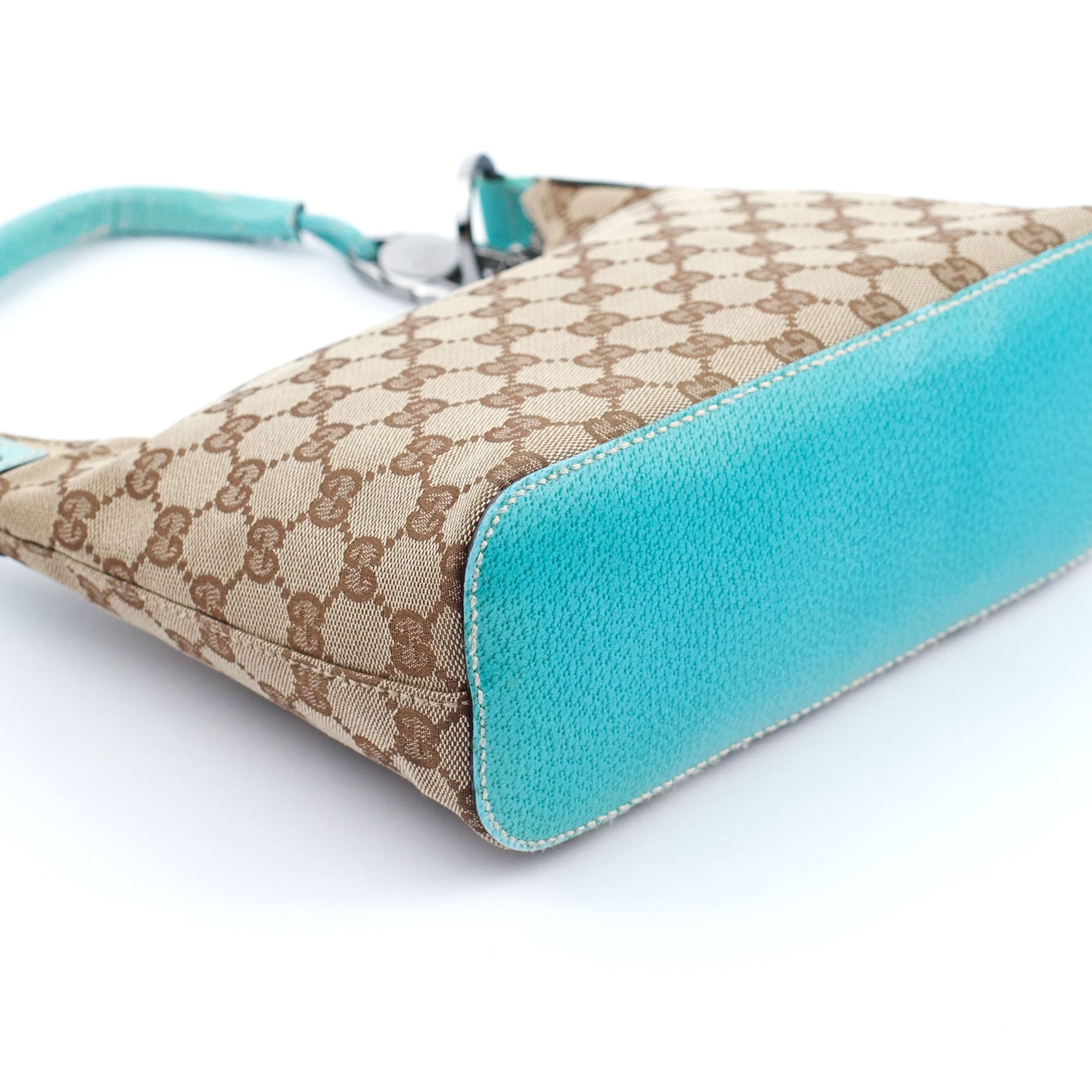 Gucci 115002 Beige Turquoise GG Shoulder Bag