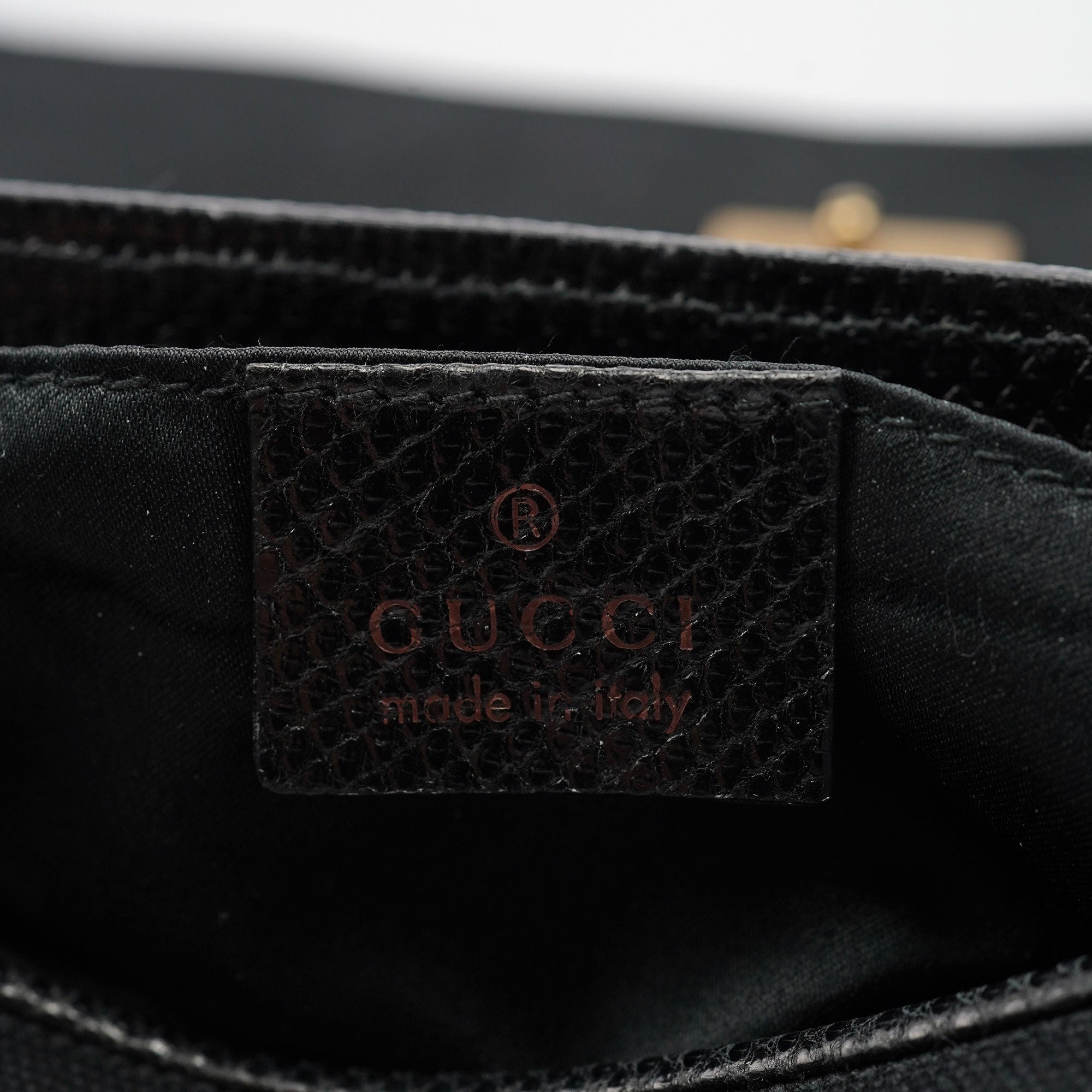 Gucci 123247 Black Canvas Lizard Bamboo Shoulder Bag