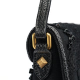 Gucci 123247 Black Canvas Lizard Bamboo Shoulder Bag