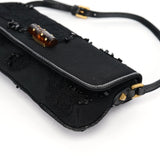 Gucci 123247 Black Canvas Lizard Bamboo Shoulder Bag