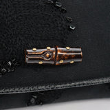 Gucci 123247 Black Canvas Lizard Bamboo Shoulder Bag