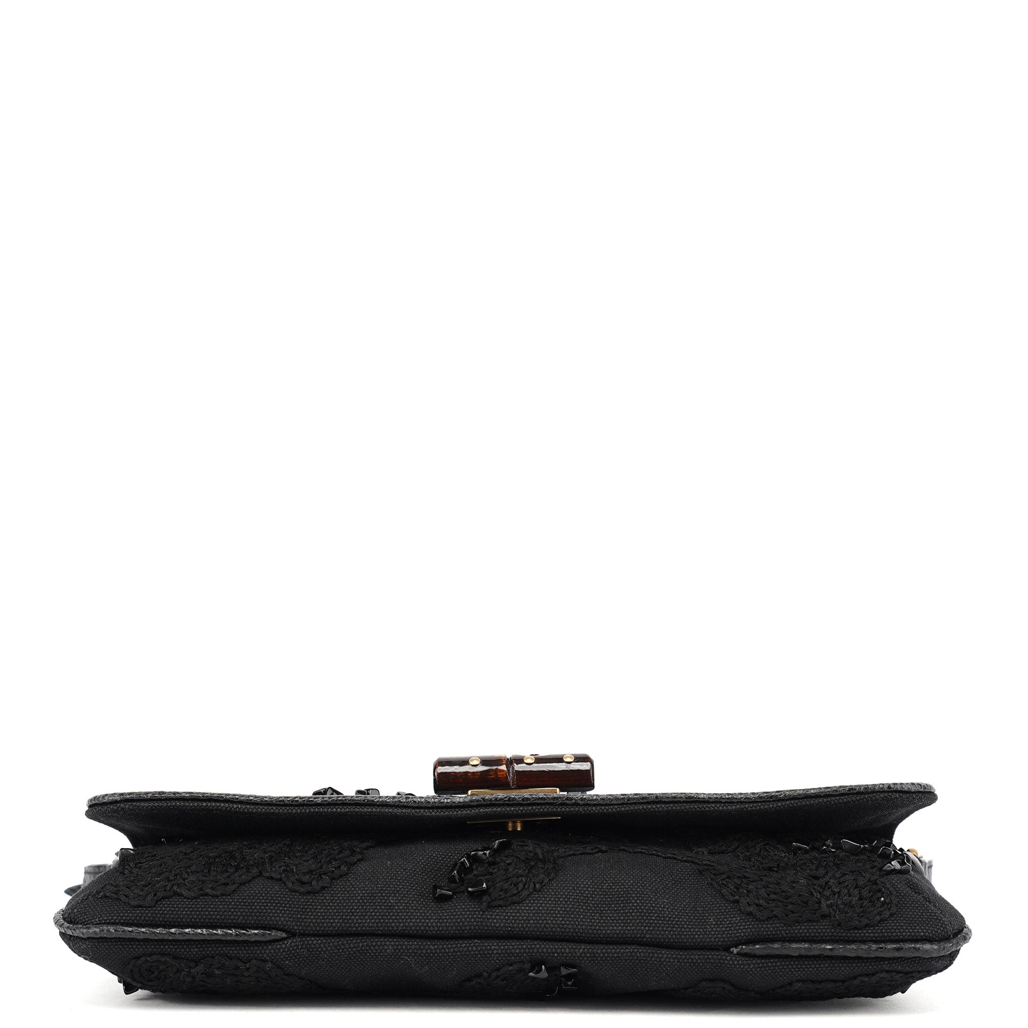 Gucci 123247 Black Canvas Lizard Bamboo Shoulder Bag