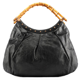 Gucci 124 293 Black Leather Bamboo Handle Shoulder Bag