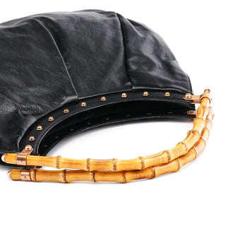Gucci 124 293 Black Leather Bamboo Handle Shoulder Bag