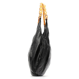 Gucci 124 293 Black Leather Bamboo Handle Shoulder Bag