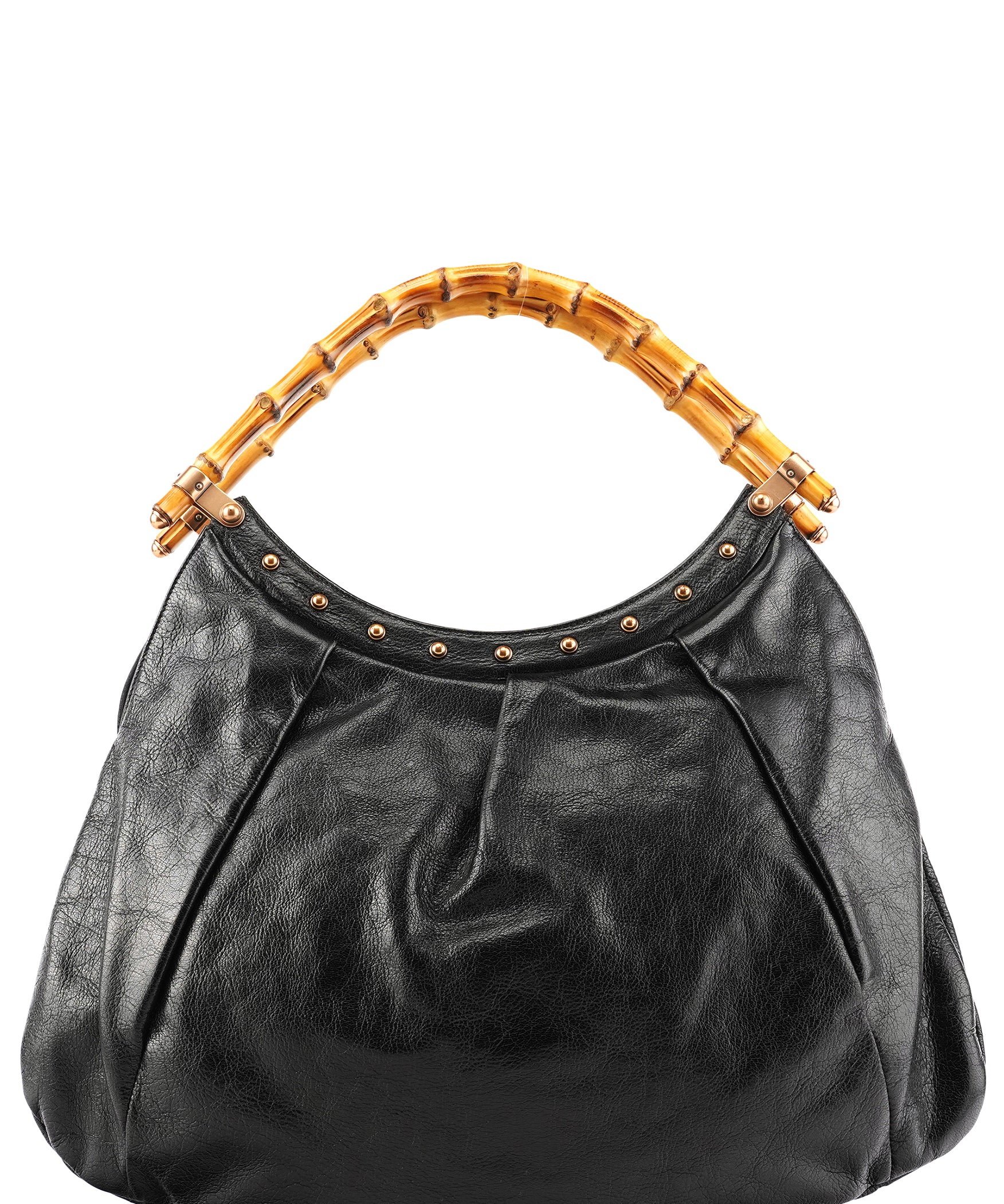 Gucci 124 293 Black Leather Bamboo Handle Shoulder Bag