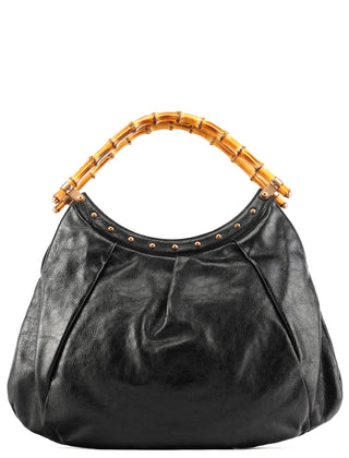 Gucci 124 293 Black Leather Bamboo Handle Shoulder Bag