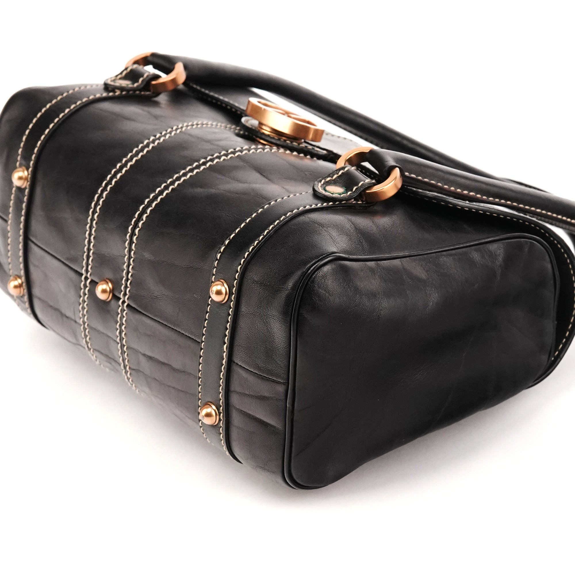 Gucci 124245 GG bowlingtas van zwart kalfsleer