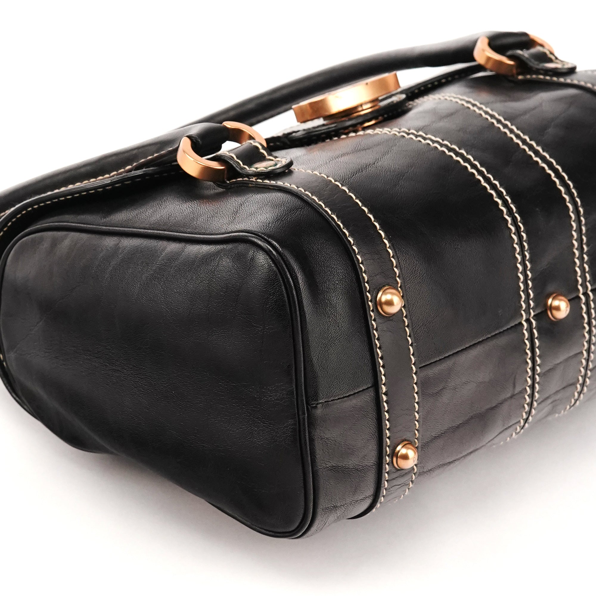 Gucci 124245 GG bowlingtas van zwart kalfsleer
