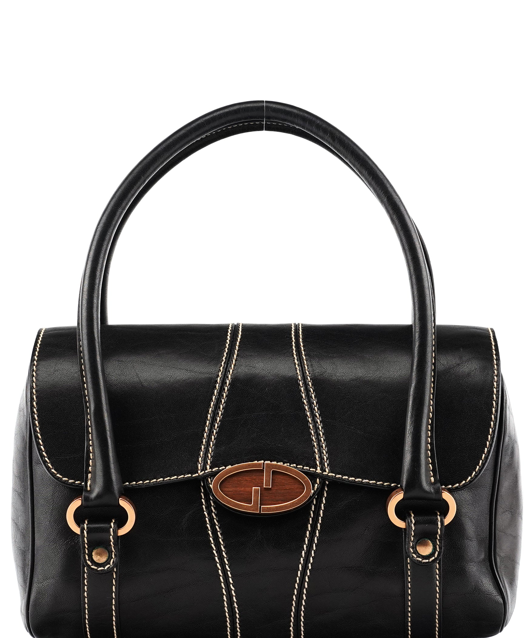 Gucci 124245 Black Calfskin Leather GG Bowling Bag