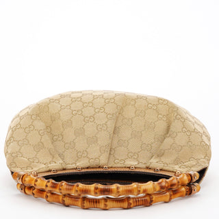 Gucci 124297 Beige GG Canvas Bamboo Shoulder Bag