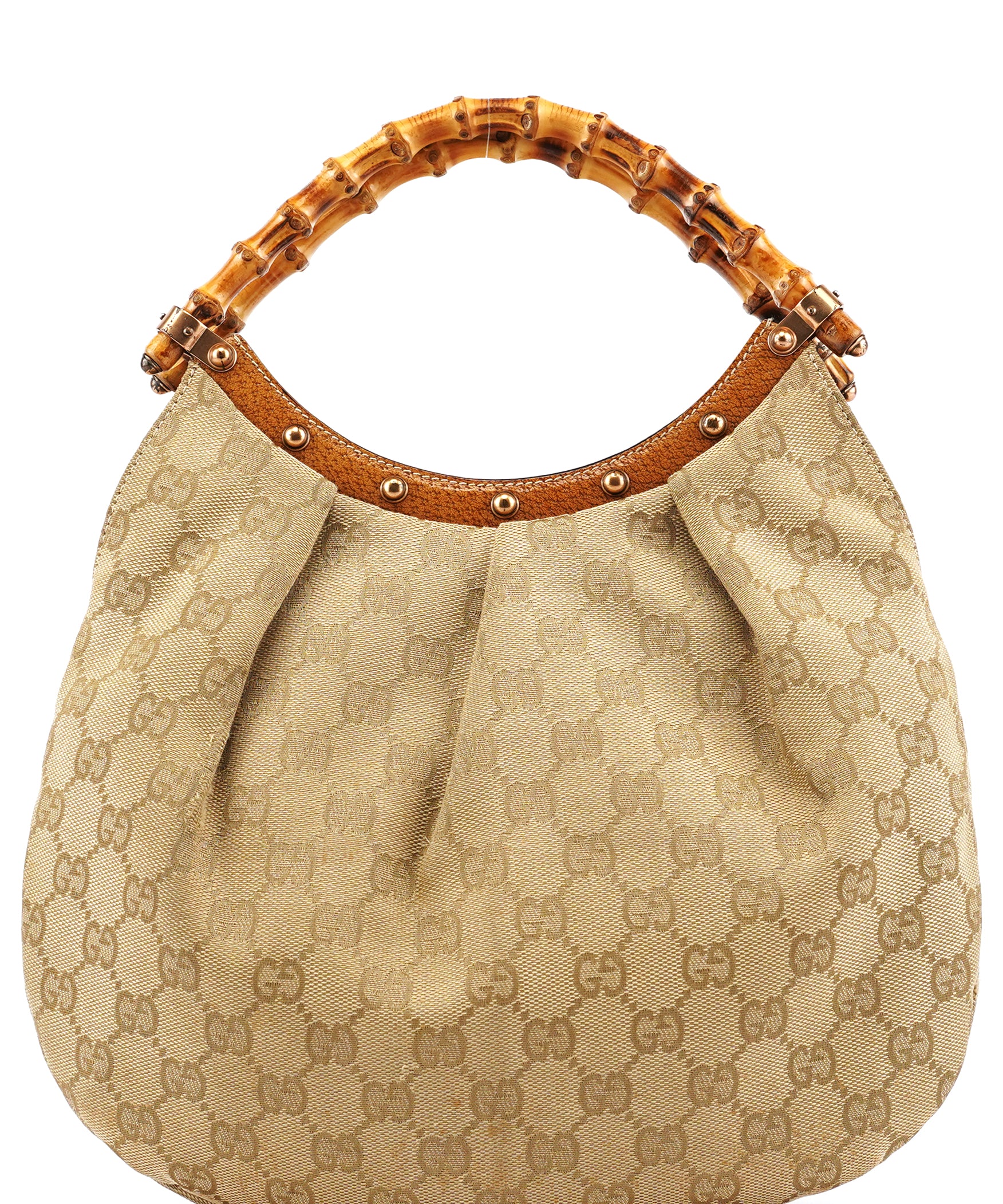 Gucci 124297 Beige GG Canvas Bamboo Shoulder Bag