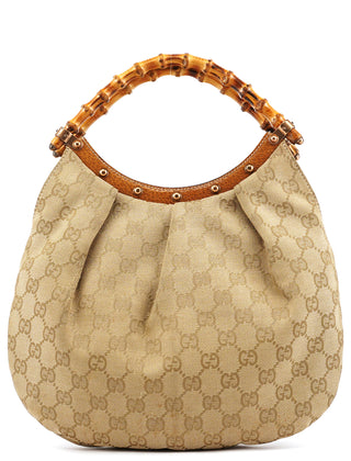 Gucci 124297 Beige GG Canvas Bamboo Shoulder Bag