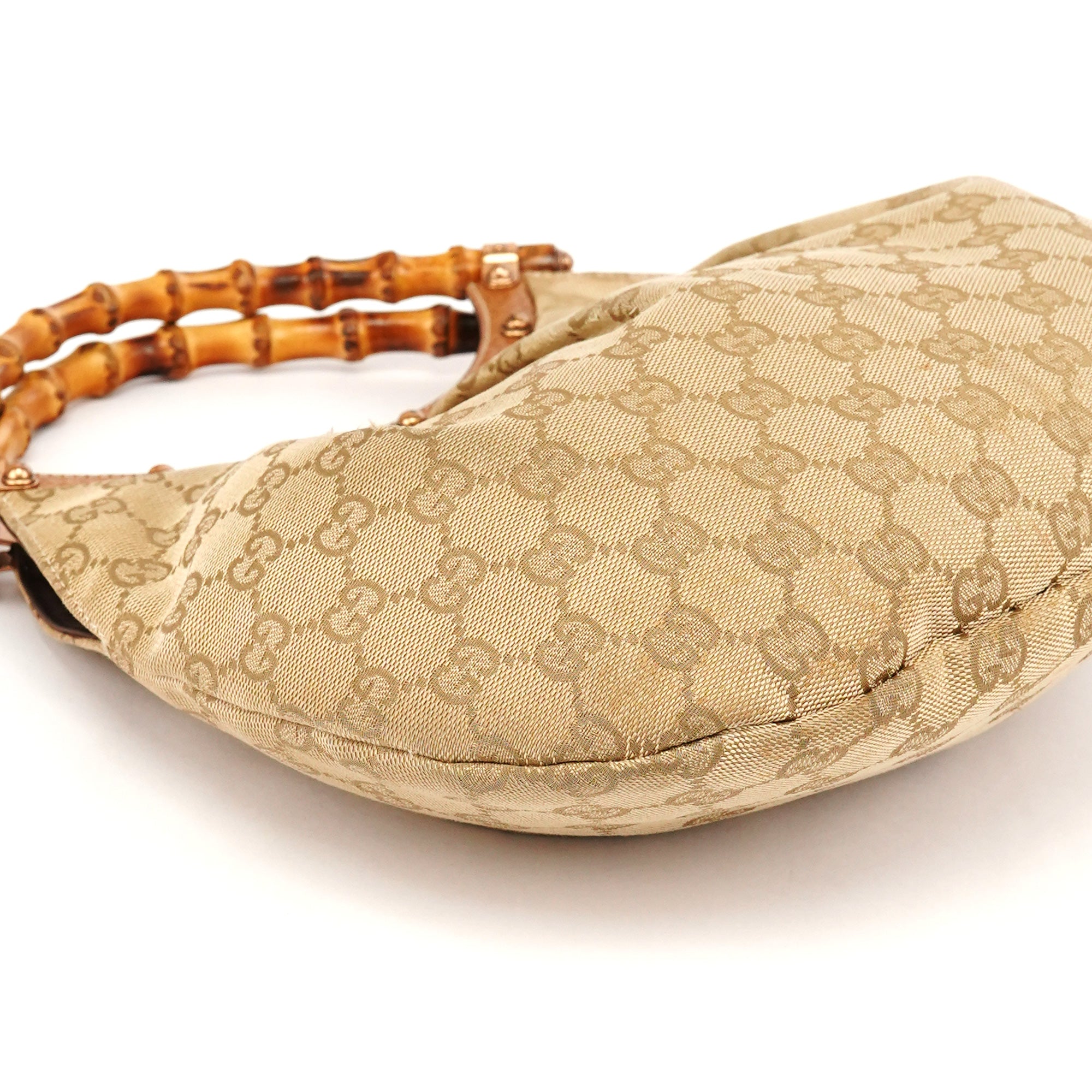 Gucci 124297 Beige GG Canvas Bamboo Shoulder Bag