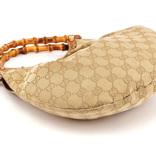 Gucci 124297 Beige GG Canvas Bamboo Shoulder Bag