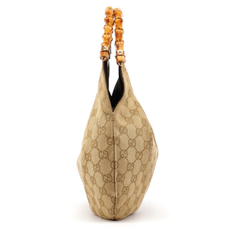 Gucci 124297 Beige GG Canvas Bamboo Shoulder Bag