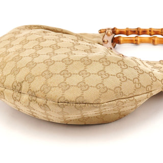 Gucci 124297 Beige GG Canvas Bamboo Shoulder Bag