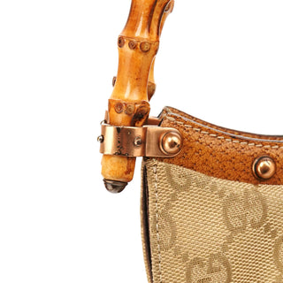 Gucci 124297 Beige GG Canvas Bamboo Shoulder Bag