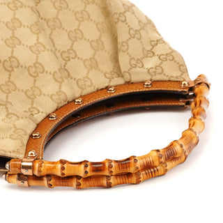 Gucci 124297 Beige GG Canvas Bamboo Shoulder Bag