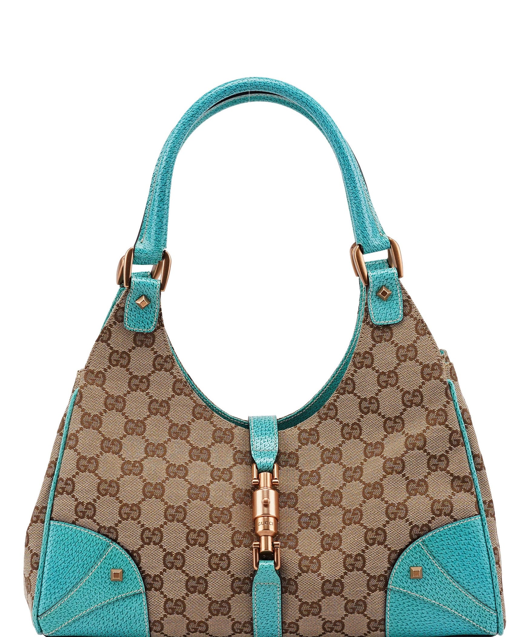 Gucci 124407 Beige Turquoise GG Jackie Shoulder Bag