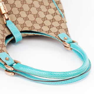 Gucci 124407 Beige Turquoise GG Jackie Shoulder Bag