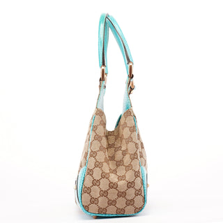 Gucci 124407 Beige Turquoise GG Jackie Shoulder Bag