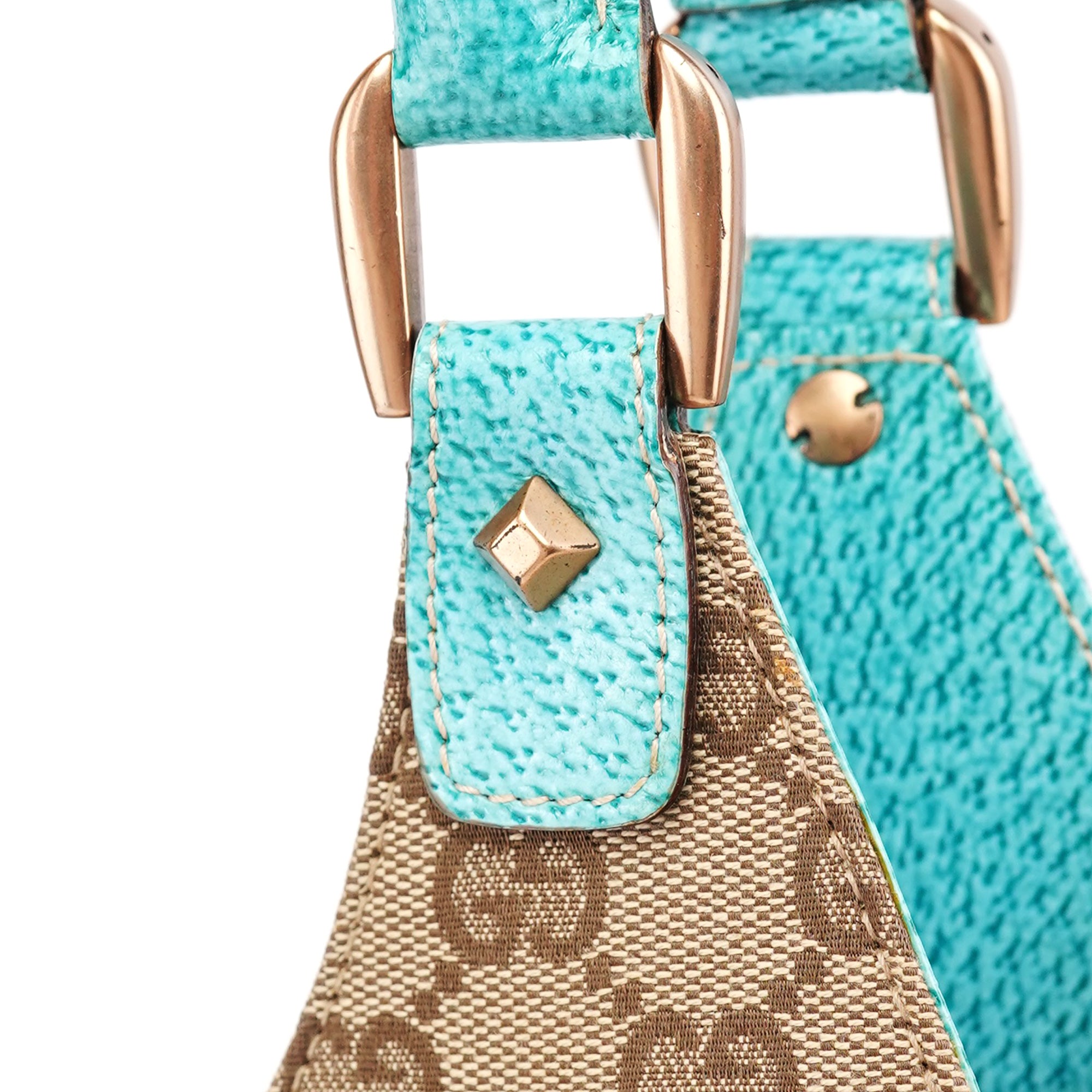 Gucci 124407 Sac porté épaule Jackie en toile GG beige et turquoise