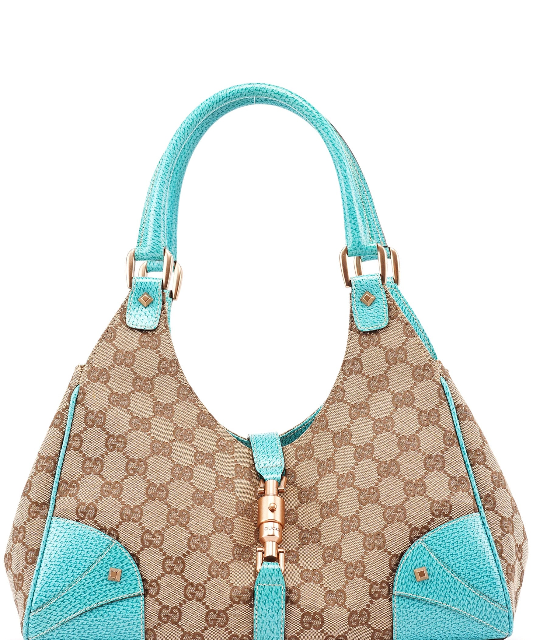 Gucci 124407 Beige Turquoise GG Jackie Shoulder Bag