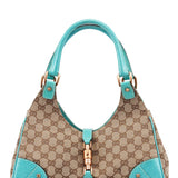 Gucci 124407 Beige Turquoise GG Jackie Shoulder Bag