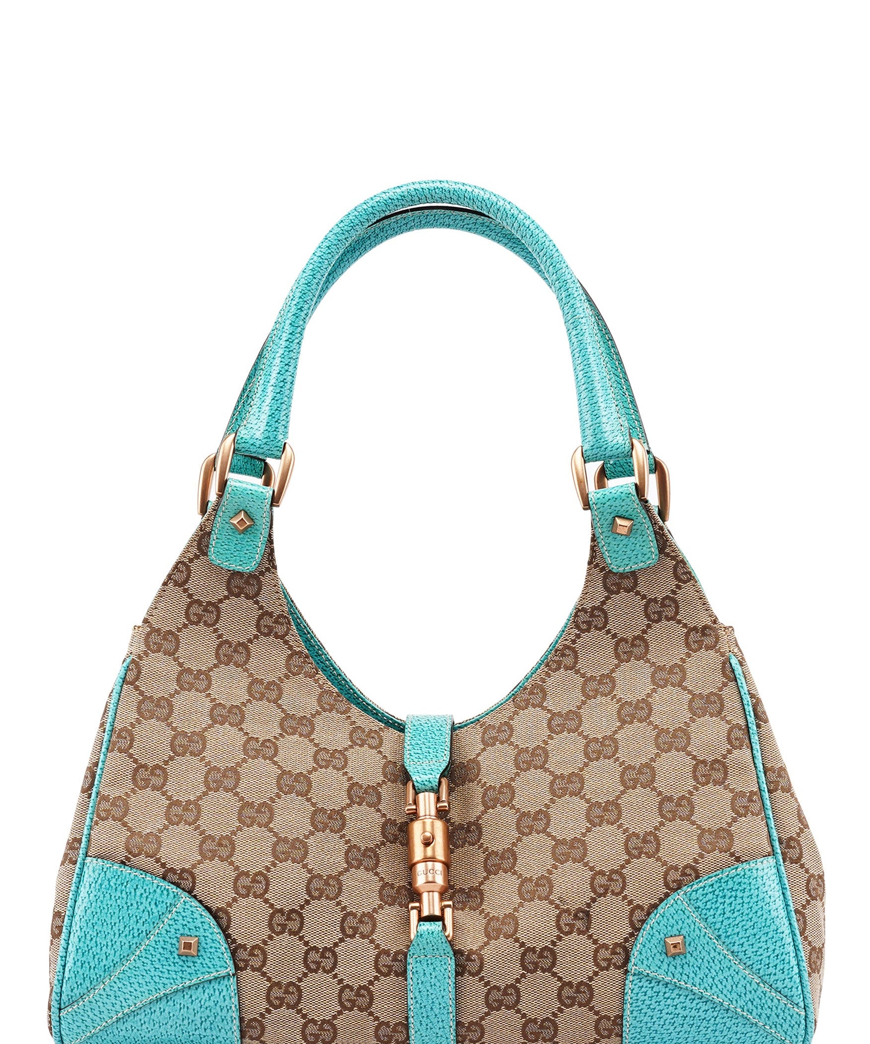 Gucci 124407 Beige Turquoise GG Jackie Shoulder Bag