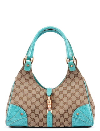 Gucci 124407 Beige Turquoise GG Jackie Shoulder Bag