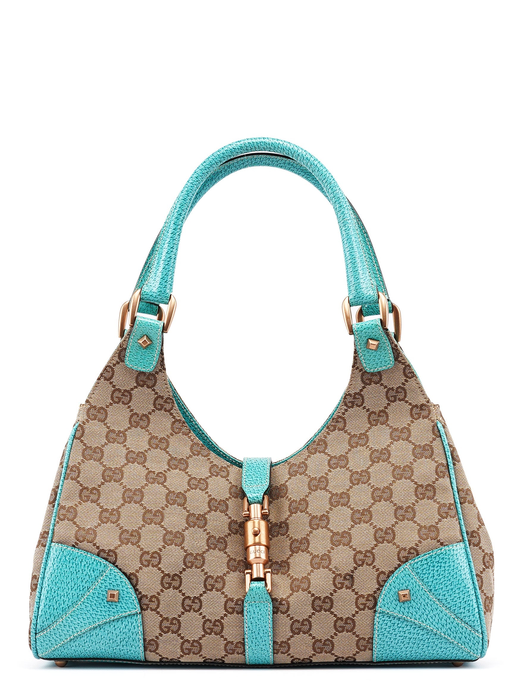 Gucci 124407 Beige Turquoise GG Jackie Shoulder Bag