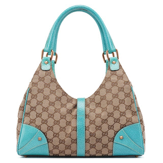 Gucci 124407 Beige Turquoise GG Jackie Shoulder Bag