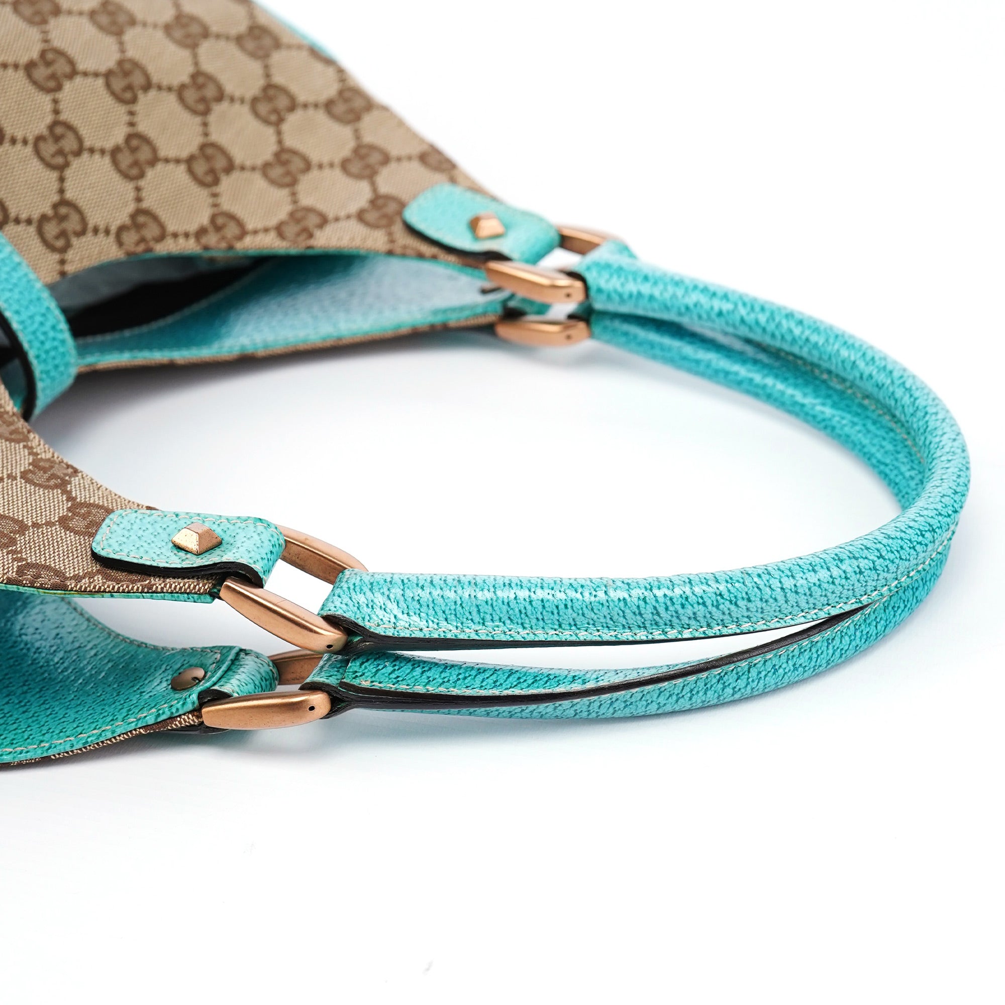 Gucci 124407 Beige Turquoise GG Jackie Shoulder Bag