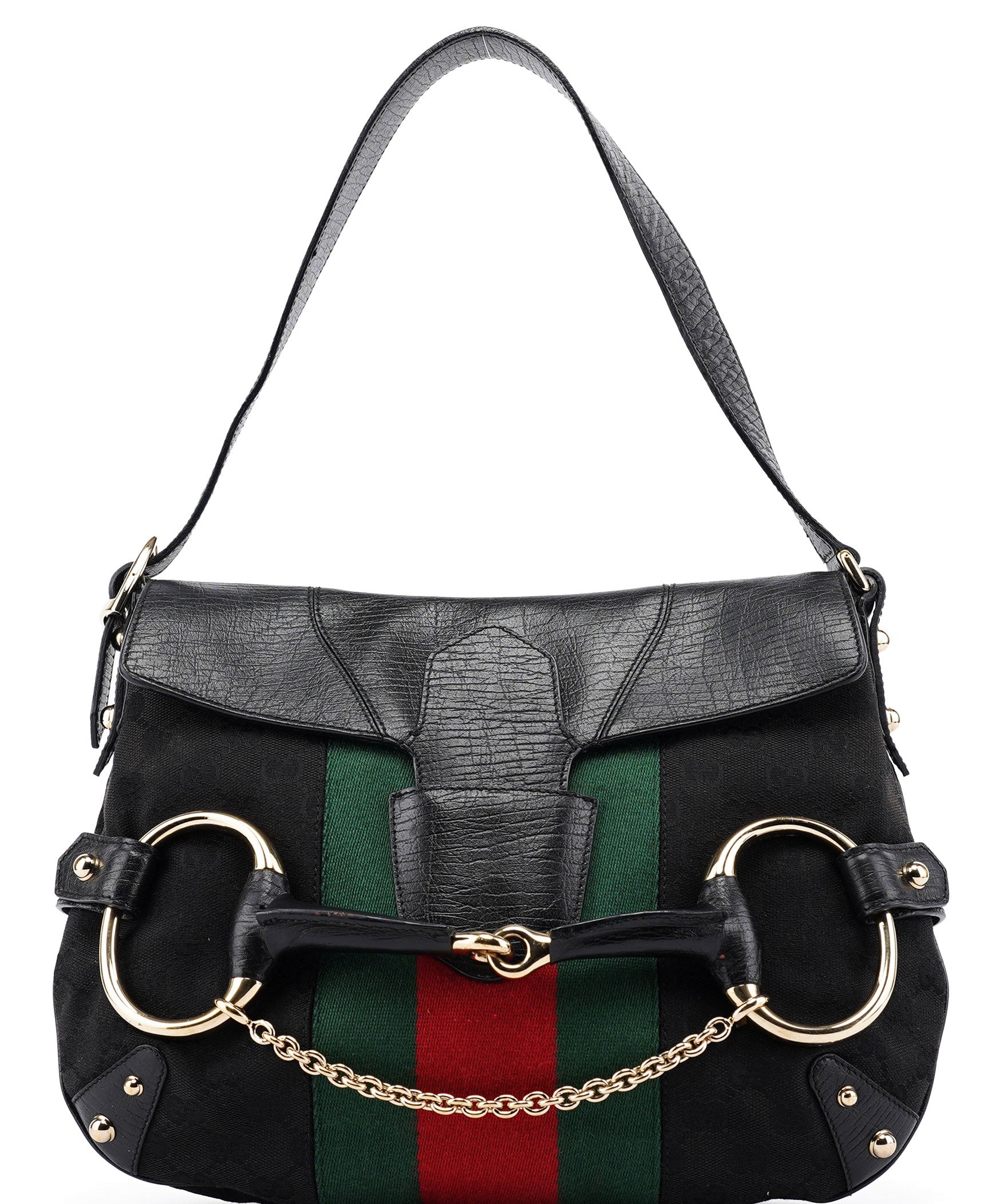 Gucci 131096 Black GG Horsebit Shoulder Bag