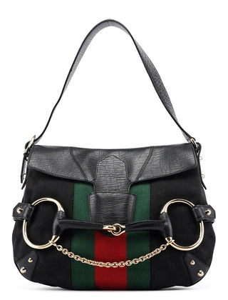 Gucci 131096 Black GG Horsebit Shoulder Bag